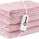 LaffyLo Electric Heated Blanket Full Size 72"84", Breathable & Luxurious Flannel, Soft Warm Gift with Over-Heat Protection,4 Heating Levels & 10 H Auto Shut Off, Machine Washable, Light Pink