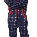 dressfan Unisex Pajamas Checked Hooded Cozy Jumpsuit Zipper Onesie Christmas Pajamas for Family Couples Women Men (Blue Red Check, Large)