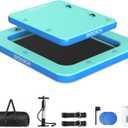 2 in 1 Inflatable Floating Dock, 8.2FTx7.2FT Floating Mat with Mesh Swim Area & Portable Pool Island Platform with Air Pump, Repair Kit, Storage Bag & Linking Ropes for Swimming, Lake, Beach