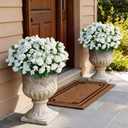 16 Bundles Artificial Roses for Front Door Outdoor Decor, Realistic Fake Silk Bouquets Flowers Faux UV Resistant Real Looking Rose Plants for Garden Balcony Farmhouse Home Spring Summer Decor (White)