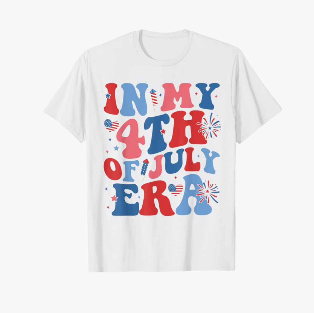 In My 4th Of July Era Funny Patriotic USA Flag American T-Shirt for Women Girls Kids Men XL