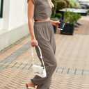 Fisoew Women's Two Piece Outfits Casual Lounge Sets Crop Tops and Joggers Tracksuit with Pockets (XXL)