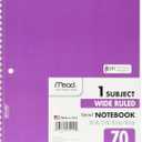 Mead Spiral 1-Subject Wide-Ruled Notebook, Color May Vary, Assorted Colors (05510) 6 Notebooks