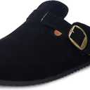 Intini Womens Suede Clogs Mens Leather Mules Cork Footbed Sandals with Arch Support (Black), Size: 13 Women/12 Men