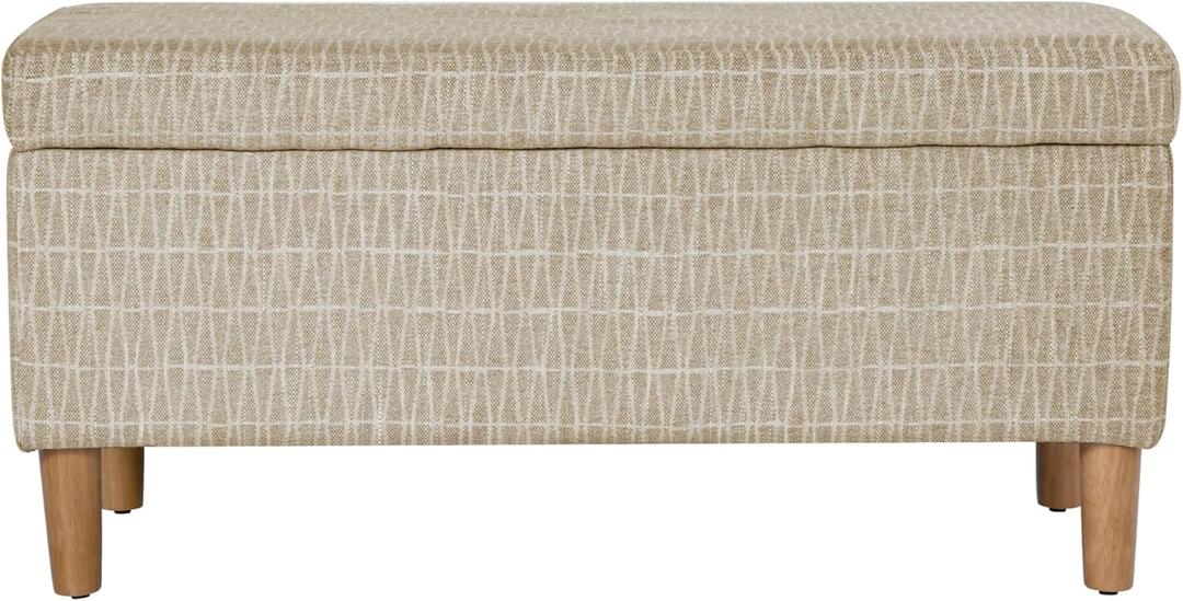 HomePop Malmo 36" Storage Bench - Tan Geometric Pattern, 16"D x 36"W x 17.5"H