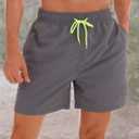 SILKWORLD Men's Swim Trunks Quick Dry Beach Shorts with Pockets (Gray, L)