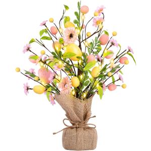 Easter Decorations, Pre-Lit Easter Egg Tree Tabletop Decor with Delicate Ornaments, for Home Easters Party Wedding Holiday Spring Summer Kitchen Dining Table Decor (Pink)