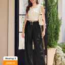 ISEEGZ 31'' Women's Linen Pants Wide Leg Work Dressy Pants Casual Slacks Business Trousers for Women with Pockets (Black, L)