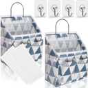 2pcs Small Wall Hanging Organizer Bag, Linen Fabric Door Hanging Storage Basket with Pockets, Waterproof Bin for Kitchen, Bedroom, Office, RV Camper (Triangle)