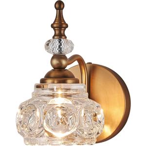 Vintage Wall Sconces, 1-Light Wall Lighting with Crystal Glass Shade, Matte Brushed Antique Brass Finish, Crystal Wall Light, Wall Lamp for Bathroom, Bedroom,Hallway(G9 Base)