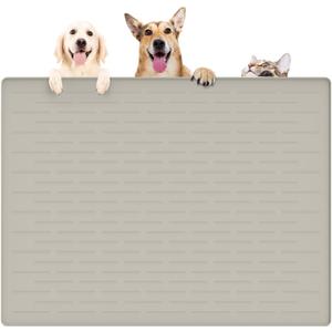 39.4"x29.5" Large Pet Food Mat, Silicone Dog Mats for Food and Water, Nonslip Pet Feeding Mats for Floors,Dog Cat Bowl Mat with Raised Edges, Beige