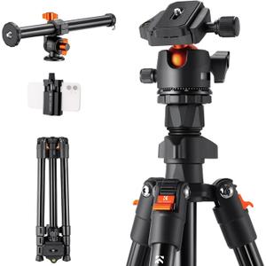 K&F Concept 76 inch Camera Tripod with Rotatable Multi-Angle Center Column,Lightweight Travel Outdoor DSLR Tripods with 360 Degree Ball Head Load Capacity 8kg/17.6lbs, Cellphone Clips for Smartphone (76" height/8kg load+Extension Arm)