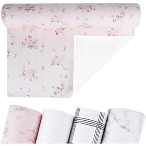 4 x Non-Adhesive Shelf and Drawer Liner for Kitchen Cabinets, 12 in x 17FT Strong Non-Slip Cabinet Liners for Shelves, Refrigerator, Pantry Storage, Bathroom Closet, Easy to Clean & Cut,Floral