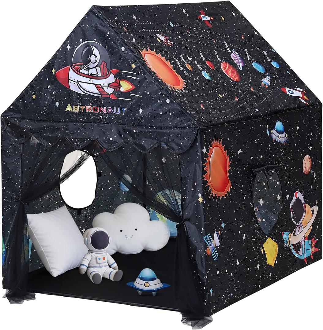 Kids Tent Black Space Play Tent for Boys,Large and Foldable Kids Playhouse with Windows, Portable and Lightweight Play Tents Indoor&Outdoor for Gift