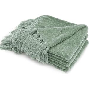 EVERGRACE Soft Chenille Throw Blanket for Couch, Cozy Plush Fuzzy Decorative Chenille Knit Throw Blanket with Tassels, Lightweight Blanket and Throws for Bed Sofa Gift Home Decor, Sage Green 50"x60"