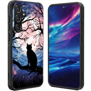 for Galaxy S25 FE Case,[10 FT Military Grade Drop Protection] Non-Slip Heavy Duty Shockproof Phone Case for Samsung Galaxy S25 FE 6.7 inch 2025,Black Cat Moonlight