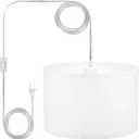 PATIKIL Plug in Pendant Light, 15Ft Rope Cord Hanging Lamp Fixture with ON/Off Switch, Fabric Shade E26/E27 Bulb Socket for Bedroom Kitchen Living Room, White