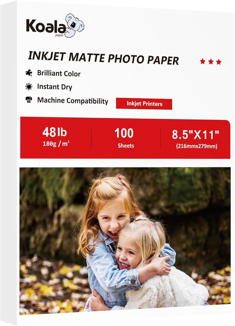 Koala Photo Paper Matte Coated 8.5X11 Inches Compatible with Inkjet Printer 48LB Presentation Paper 100 Sheets
