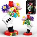 Flower Bouquet Building Set with Display Stand - Artificial Fake Plants Botanicals Flowers for Home Decor, for Boys Girls, Kids 6+, Adults