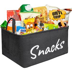 Snack Organizer Basket for Home Office: Snack Storage Bin for Pantry Shelf Countertop (Black)