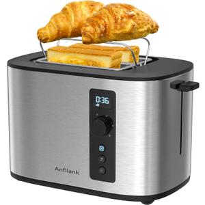 Extra Wide Slot 2-Slice Toaster with Digital Countdown Timer, Stainless Steel, 6 Browning Settings, Built-in Warming Rack, Cancel/Bagel/Defrost Functions