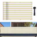 Bynbbur 3' x 12' Balcony Privacy Screen Apartment Deck Railing Fence Panels Outside, UV Block Shade Cloth with Grommets, Mesh Fencing Cover for Patio Backyard Porch, Beige and White Stripe