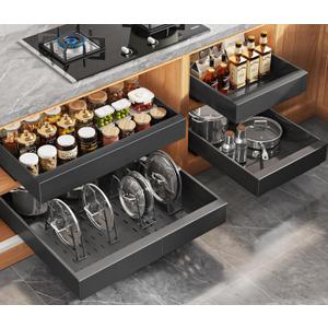4Pack Expandable Pull Out Cabinet Organizer 21"Deep With Raising Pad for Framed Cabinets,Slide Out Drawers with 4pcs Divider Racks,Roll Out Shelves Adhesive,Adjustable Width 12.05"-20.4"Black (21"D x 12.05"-20.4"W(4Pack))