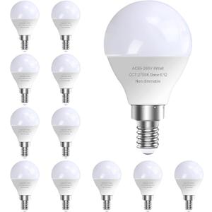 E12 LED Candelabra Light Bulbs, 60 Watt Equivalent, 120V Chandelier Llight Bulb, A15 / G45 Shape Ceiling Fan Light Bulbs, Bright Small Bulb Non-Dimmable, Warm White 2700K, 12 Pcs (12 Count (Pack of 1))