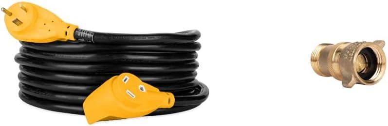 Camco PowerGrip 30-Amp Camper/RV Extension Cord + Camco Camper/RV Water Pressure Regulator Bundle