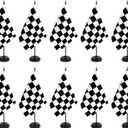 ZXvZYT Black and White Checkered Flag Banner Checkered Desk Flag Set Small Mini Racing Office Table Stick Flags with 12" Solid Pole Black Stand Base Decorations (12 Pack)