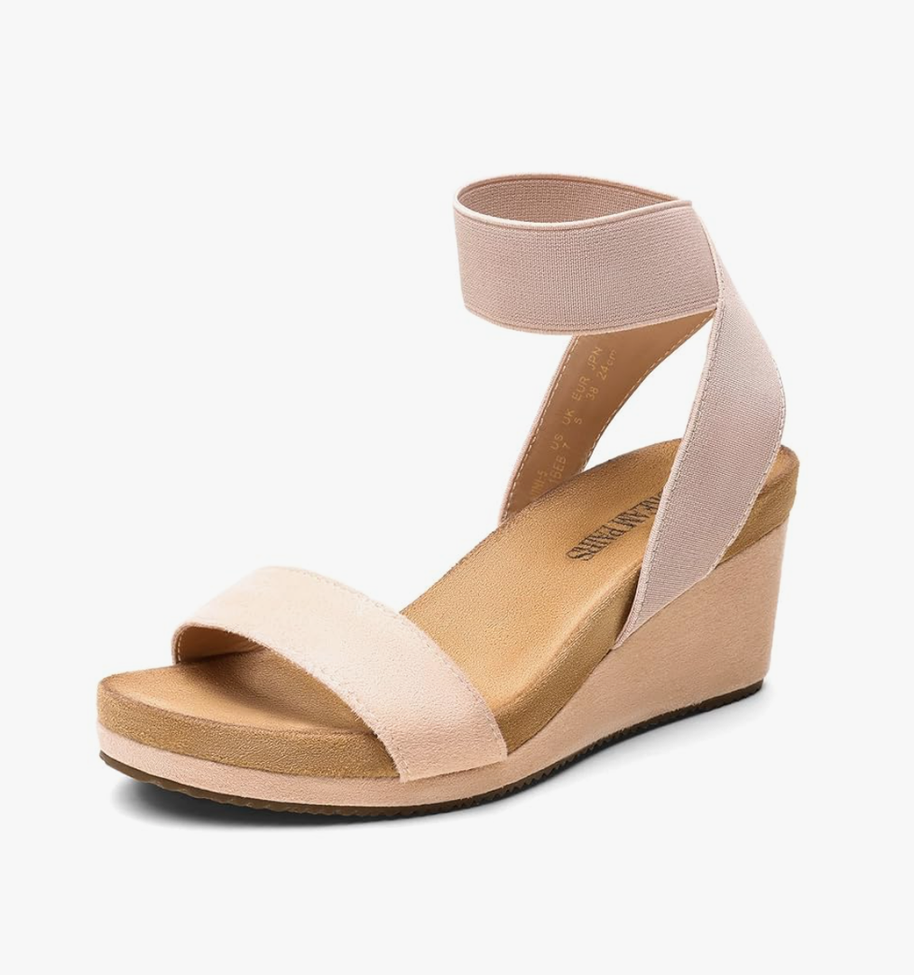 DREAM PAIRS Womens Elastic Ankle Strap Open Toe Platform Wedge Sandals Comfortable Summer Shoes, Size 8.5