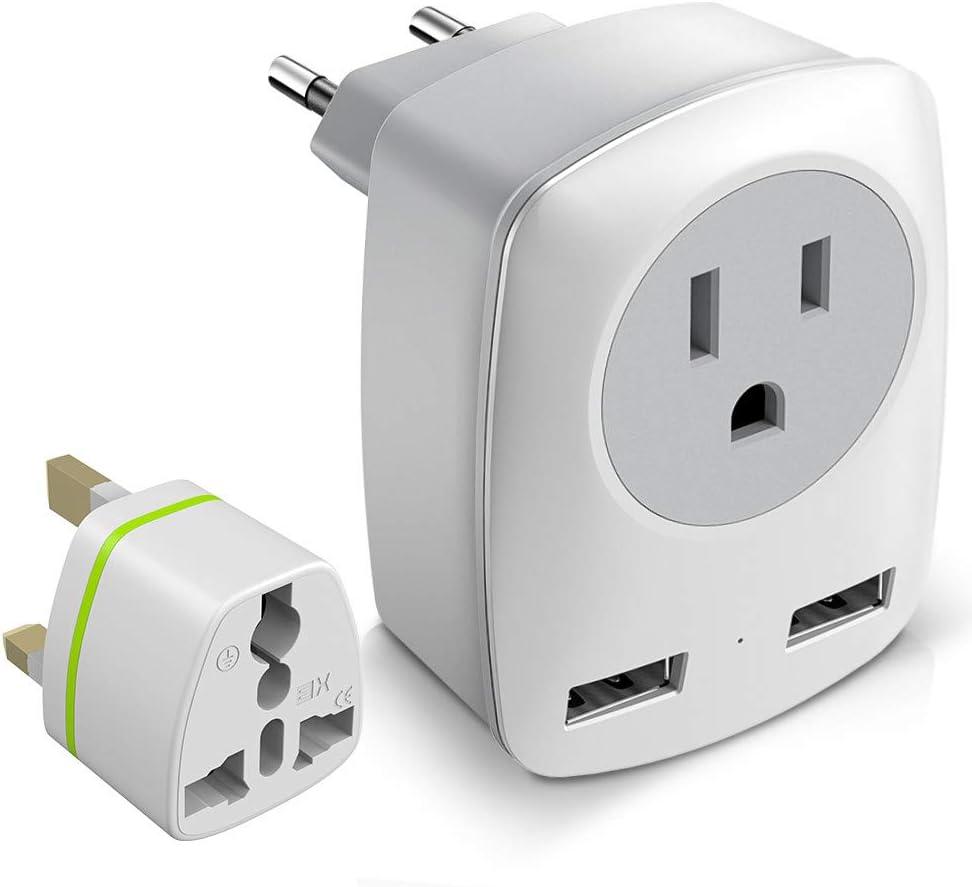 European Travel Plug Adapter, The US to Europe & UK Power Outlet Converter, USA to England Ireland German Italy Spain France Greece Iceland International Electrical Adaptor USB Wall Charger