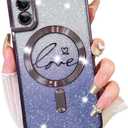 Fiyart Designed for Samsung Galaxy S21 Case,Compatible with MagSafe Love Heart Plating Camera Protection Clear Glitter Magnetic for Women Girls Shockproof Phone Cover Bumper 6.1"-Purple