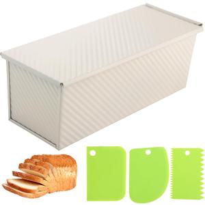 Premium Beige 13-inch Pullman Loaf Pan with Lid, 2.2 lb Sandwich Loaf Pan for Homemade Bread, PFTE and PFOA-Free Non-Stick Rectangle Bread Pan, Safe and Healthy, Easy to Clean