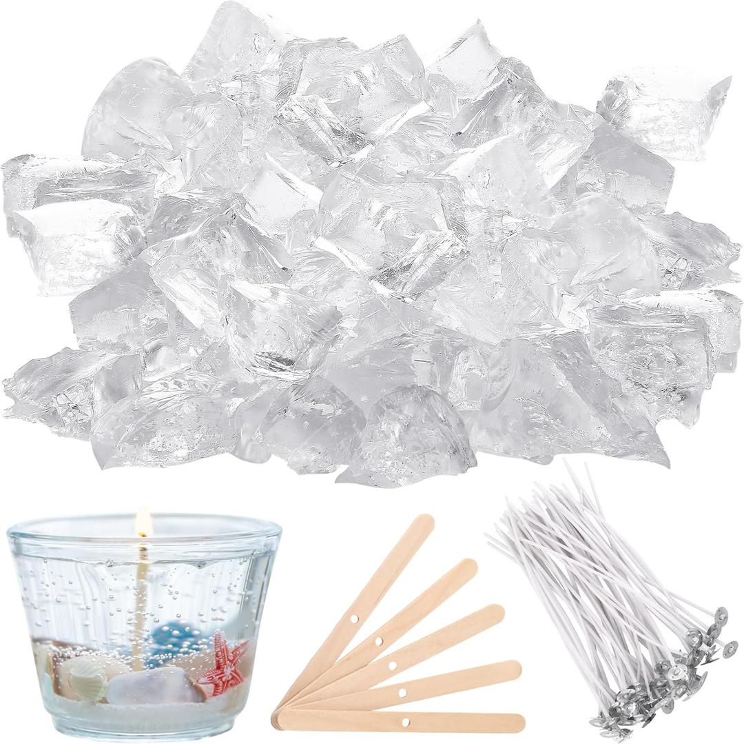 MTLEE 6 lb Gel Wax for Candle Making, Clear Jelly Candle Wax with Wooden Candle Wick Centering Device for DIY Candle Making Supplies