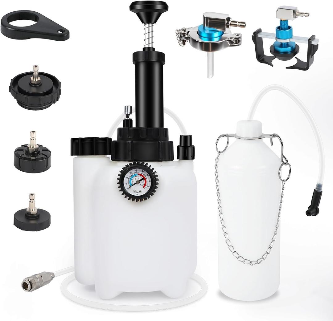 3L Manual Brake Bleeder Fluid Pump, One Person Brake Fluid Extractor with 1L Extractor Bottle&5 Master Cylinder Adapters Compatible with Toyota, Lexus, BMW,Chrysler, Dodge, Jeep, Nissan, Ford ,GM etc