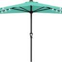 AreShark 9ft Patio Half Umbrellas with Solar Lights, 1/2 LED Half Outdoor Umbrella w/ 20 LED Lights, Lighted Table Wall Umbrella with Crank & 5 Sturdy Ribs for Market, Pool, Deck, Lawn and Garden, Teal Blue