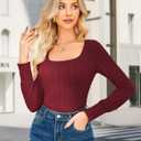 GRACE KARIN Womens Fall Long Sleeve Trendy Tops 2025 Square Neck Ribbed Casual Shirts Cozy Basic Sweater (Red, S)
