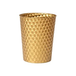 Small Metal Trash Can Wastebasket, Decorative Honeycomb Garbage Can Waste Basket, Modern Farmhouse Round Trash Bin for Bathroom, Bedroom, Kitchen and Office (Gold)
