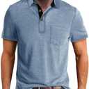 Men's Casual Polo Shirts Classic Button Basic Long Sleeve Shirt Solid Color Cotton Tees Stylish Tops, Small