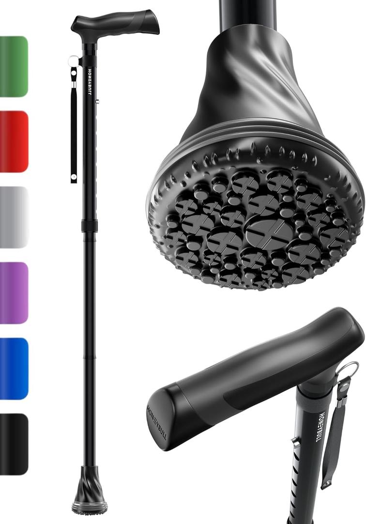 HONEYBULL Walking Cane for Men & Women  Foldable, Adjustable, Lightweight Cane with Air Cushion Tip for Stability & Ergonomic Grip, Heavy Duty Walking Sticks for Seniors (Black)