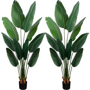 Artificial Bird of Paradise Plant 5 Ft Tall Fake Banana Leaf Plant for Indoors and Outdoors,Faux Palm Tree with Plastic Pot for Office and Home Decor,L1602PCS