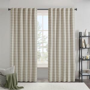 Madison Park Anaheim Cabin Plaid Curtain Window, Thermal Insulated Fleece Lining, Living Room Decor Room Darkening Drape for Bedroom, 1-Single Panel Pack, 50x63, Rod Pocket & Back Tab, Linen Blue