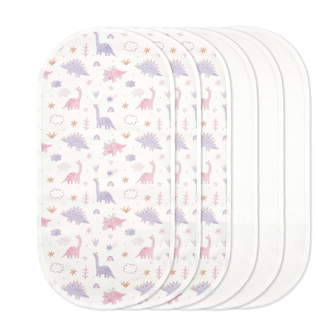 TILLYOU Waterproof Changing Pad Liners 6 Pack, 100% Cotton Reusable Cloth Diaper Liners, Dinosaur
