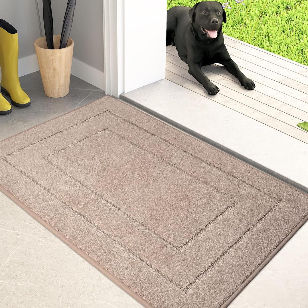PURRUGS Dirt Trapping Door Mat 20" x 31.5", Non-Slip/ Skid Machine Washable Entryway Rug, Dog Doormat, Super Absorbent Welcome Mat for Muddy Wet Shoes and Paws, Beige