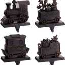 MCEAST Set of 4 Christmas Train Stocking Holders Metal Stocking Hangers Mantel Hook Hangers Fireplace Stocking Hooks for Christmas Decoration