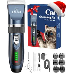 oneisall Quiet Cat Clippers for Matted & Long Hair, 2-Speed Cordless Pet Shaver Grooming Kit for Cats, Small Dogs & Animals (Blue)