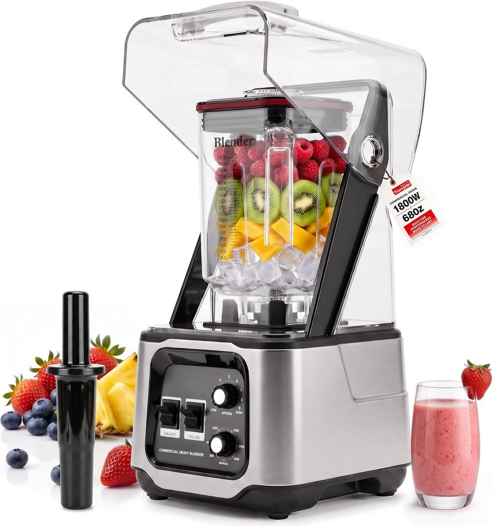 1800W Commercial Blender, 68oz BPA-Free Jar, Adjustable Speed, 5 Min Timer