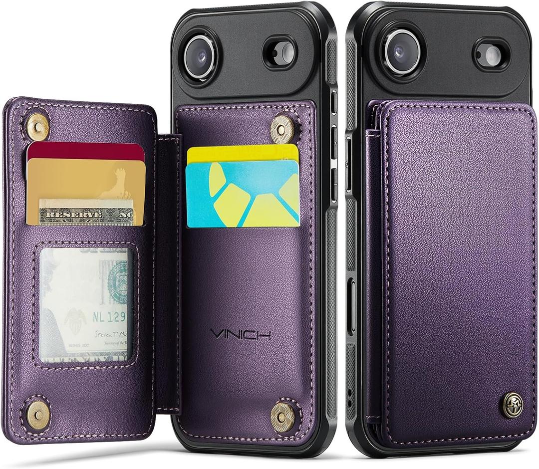 Vinich for iPhone 17 Air Wallet Case with Card Holder, RFID Blocking Credit Slots Kickstand Shockproof Phone Cover Fit for iPhone 17 Air 6.5" Purple