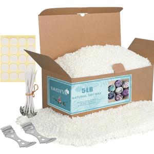SAEUYVB Soy Wax for Candle MakingNatural Candle Wax for Candle Making, Premium Granulated Soy Wax - Paraffin-Free,Beeswax-Free,20 Cotton Candle Wicks,20 Wick Stickers&2 Centering Devices(5 lbs) (Granules)